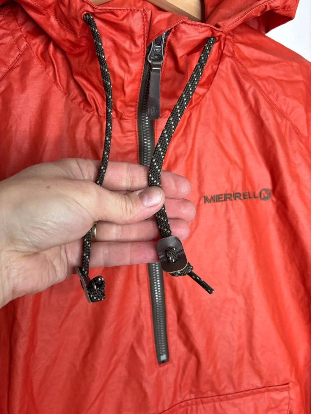 Vintage Merrell Red Anorak Pullover Hooded Windbreaker Half Zip Size M